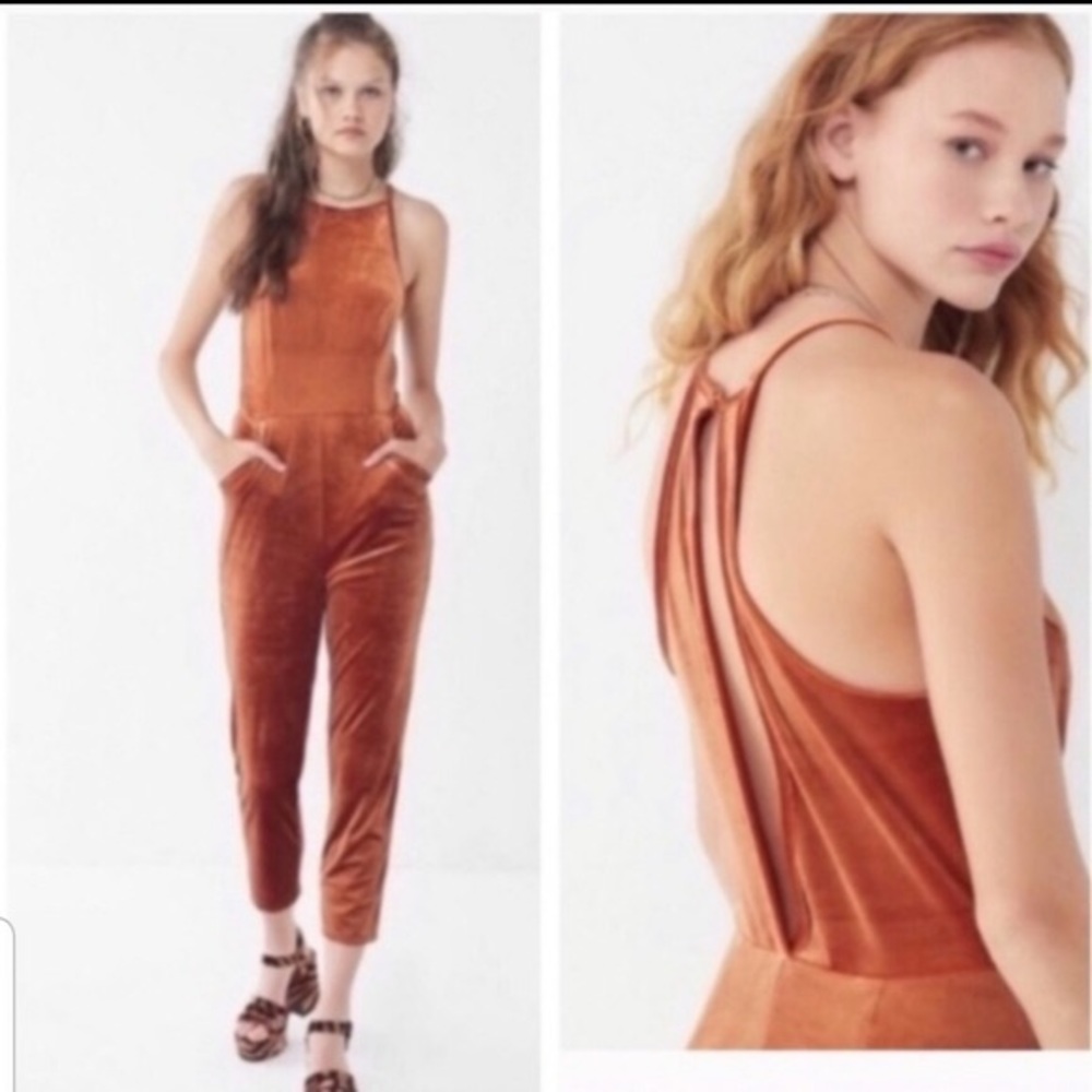 Burnt orange velvet jumpsuit